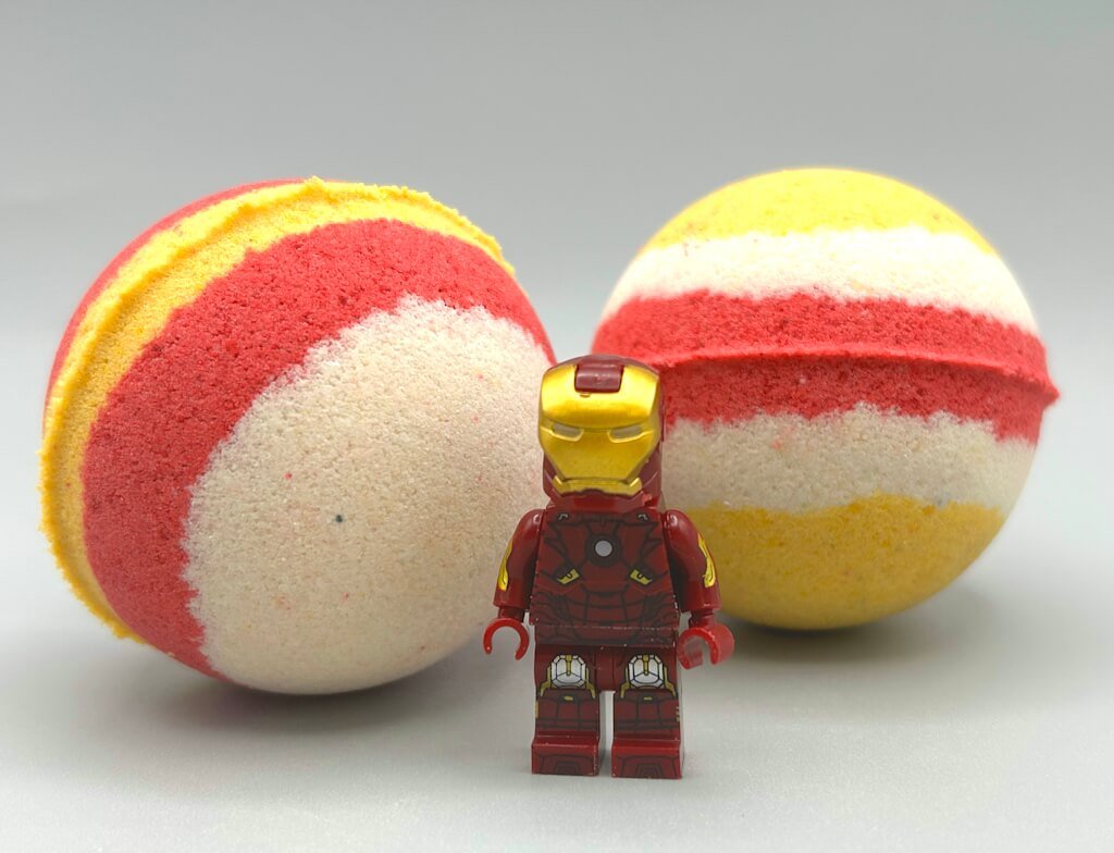 IRONMAN Kids Bath Bomb with Ironman Minifigure Toy Inside - Limited Edition - Berwyn Betty's Bath & Body Shop