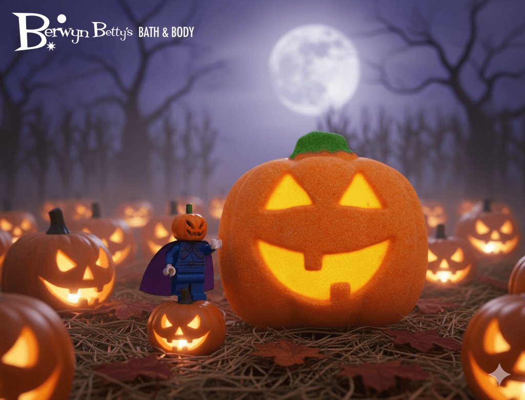 🎃 Jack O'Lantern Kids Bath Bomb with Pumpkinhead Minifigure Toy Inside - Berwyn Betty's Bath & Body Shop