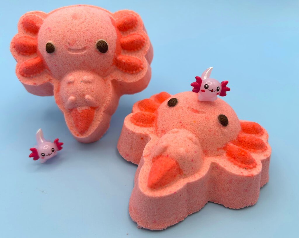 Kawaii Axoxtl Kids Bath Bomb with Axolotl Toy Inside - Berwyn Betty's Bath & Body Shop