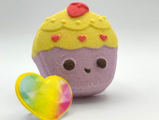 Kawaii Cupcake Kids Bath Bomb with Kawaii Ring Inside - Berwyn Betty's Bath & Body Shop