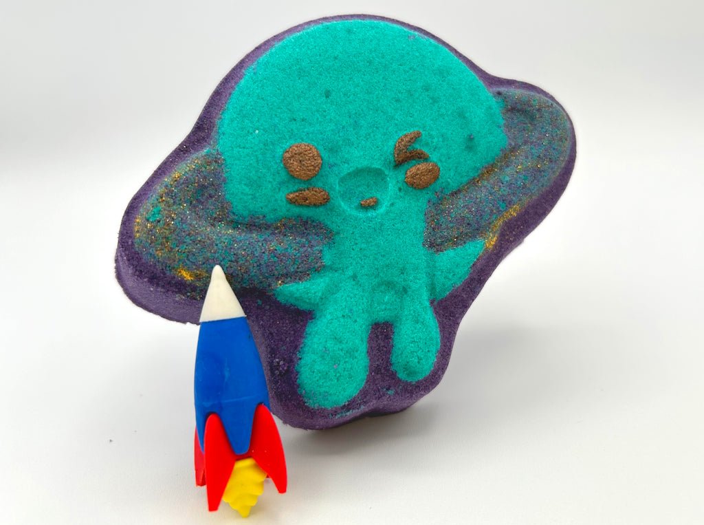 Kawaii Drippy Planet Kids Bath Bomb with Rocket Eraser Toy Inside - Berwyn Betty's Bath & Body Shop