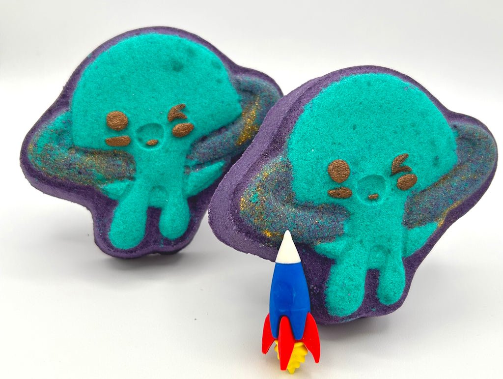 Kawaii Drippy Planet Kids Bath Bomb with Rocket Eraser Toy Inside - Berwyn Betty's Bath & Body Shop