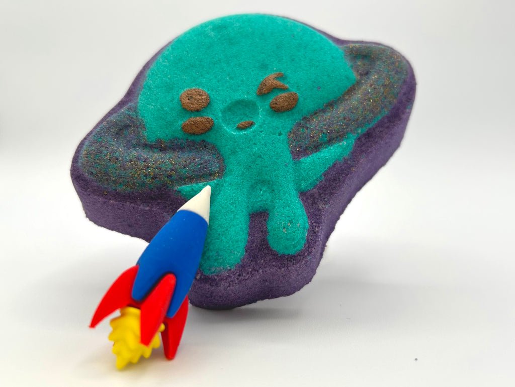 Kawaii Drippy Planet Kids Bath Bomb with Rocket Eraser Toy Inside - Berwyn Betty's Bath & Body Shop