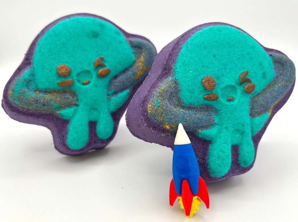 Kawaii Drippy Planet Kids Bath Bomb with Rocket Eraser Toy Inside - Berwyn Betty's Bath & Body Shop