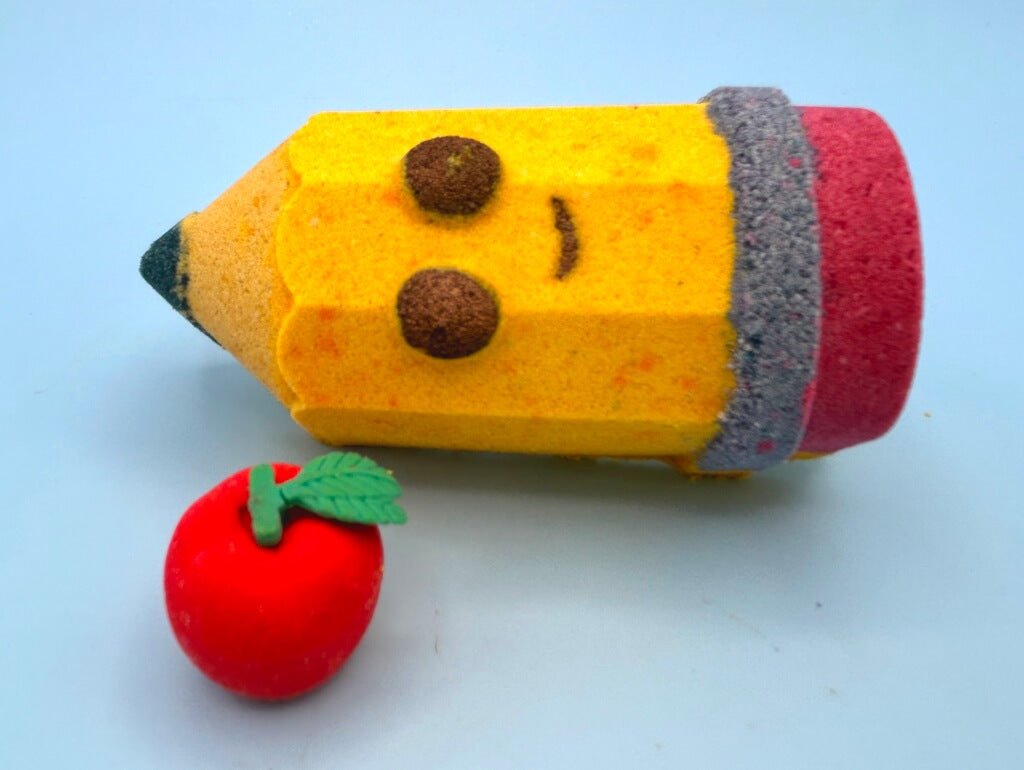 Kawaii Pencil Kids Bath Bomb with Apple Eraser Inside - Berwyn Betty's Bath & Body Shop