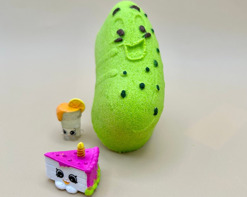 Kawaii Pickle Kids Bath Bomb with Animated Food Toy Inside - Berwyn Betty's Bath & Body Shop