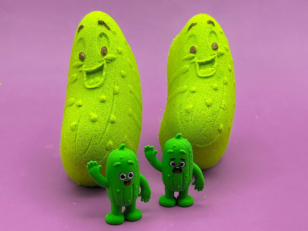 Kawaii Pickle Kids Bath Bomb with Cute Pickle Figurine Inside - Berwyn Betty's Bath & Body Shop