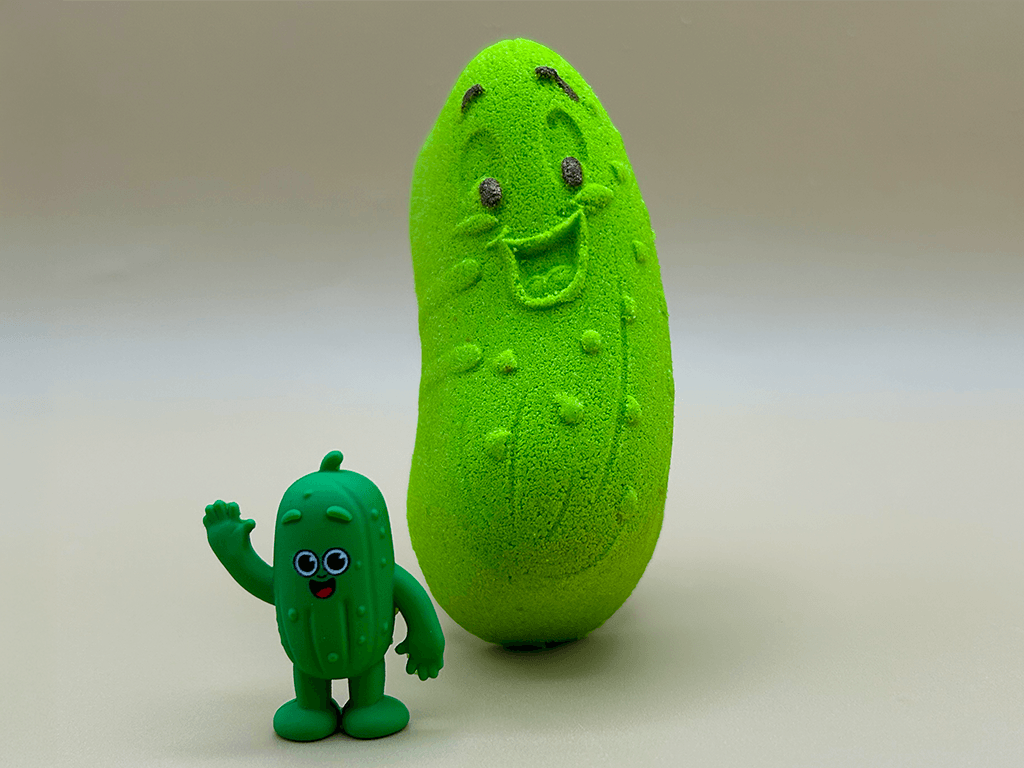 Kawaii Pickle Kids Bath Bomb with Cute Pickle Figurine Inside - Berwyn Betty's Bath & Body Shop