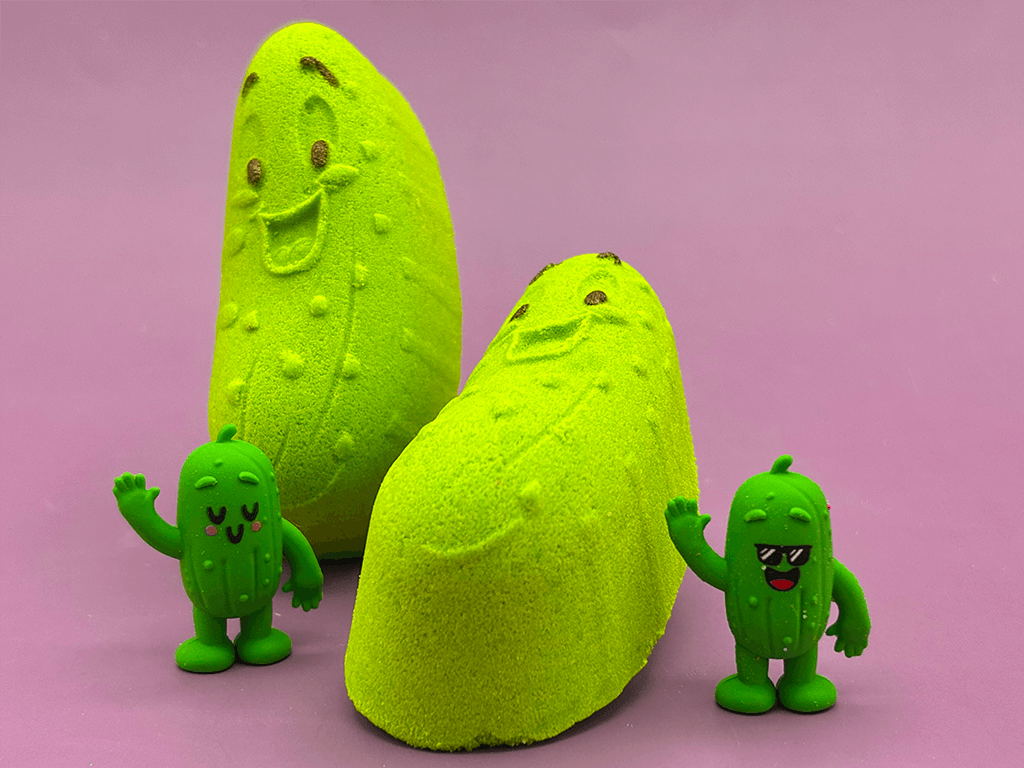 Kawaii Pickle Kids Bath Bomb with Cute Pickle Figurine Inside - Berwyn Betty's Bath & Body Shop