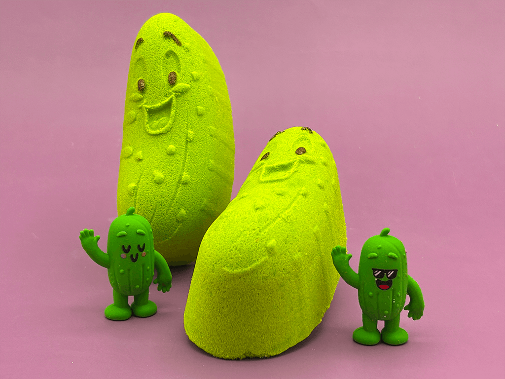 Kawaii Pickle Kids Bath Bomb with Cute Pickle Figurine Inside - Berwyn Betty's Bath & Body Shop