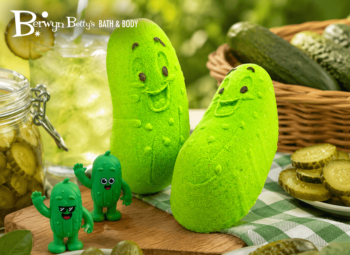 Kawaii Pickle Kids Bath Bomb with Cute Pickle Figurine Inside - Berwyn Betty's Bath & Body Shop