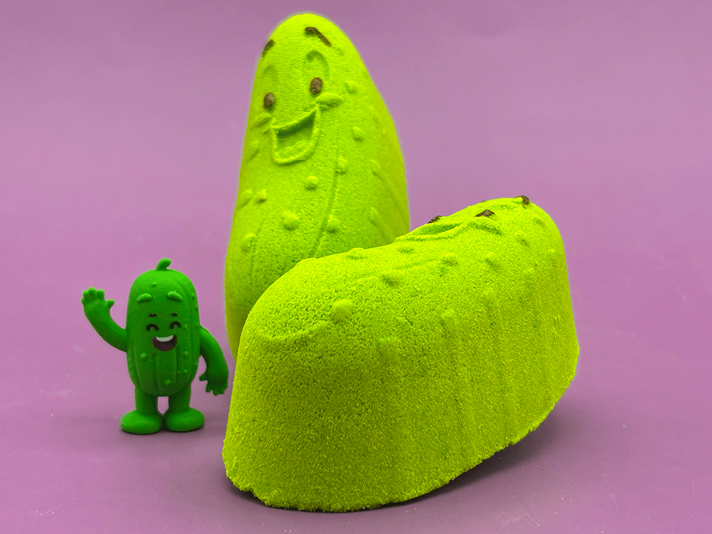 Kawaii Pickle Kids Bath Bomb with Cute Pickle Figurine Inside - Berwyn Betty's Bath & Body Shop