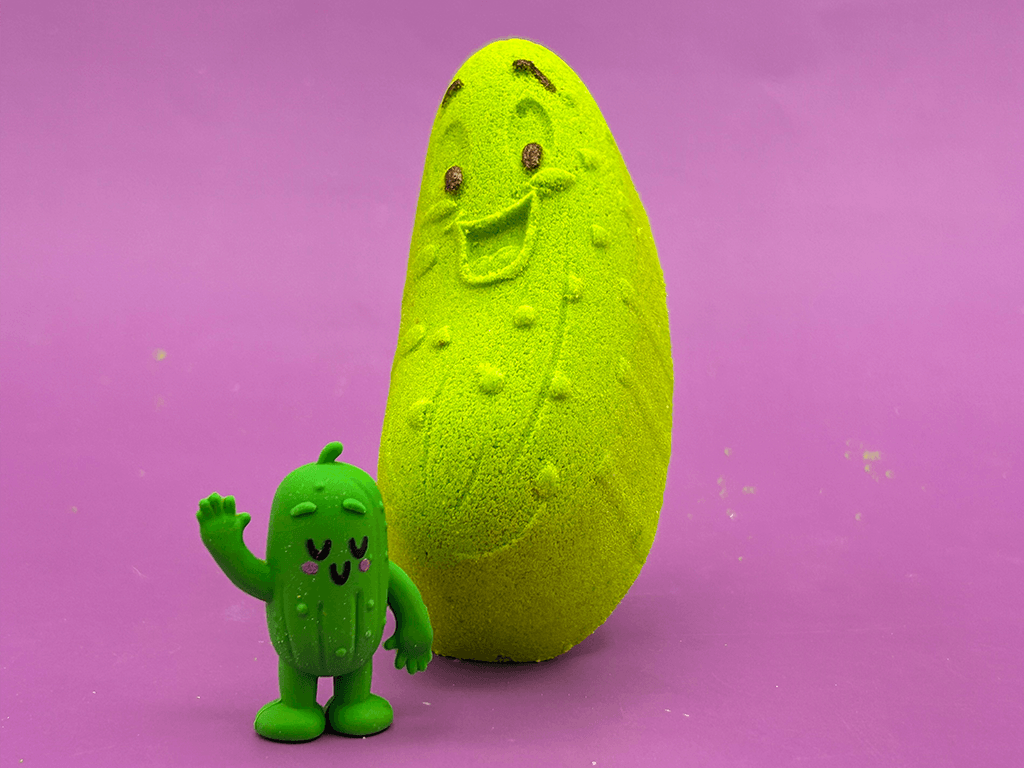 Kawaii Pickle Kids Bath Bomb with Cute Pickle Figurine Inside - Berwyn Betty's Bath & Body Shop