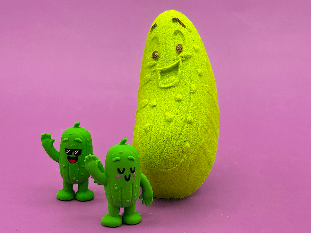 Kawaii Pickle Kids Bath Bomb with Cute Pickle Figurine Inside - Berwyn Betty's Bath & Body Shop