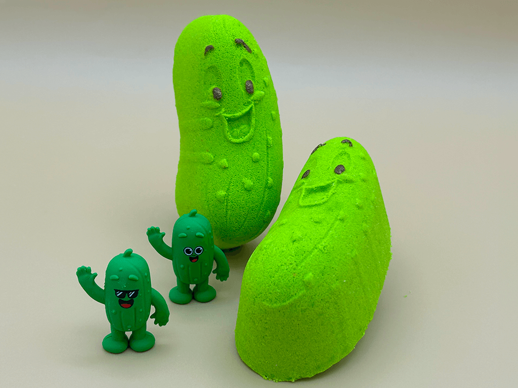 Kawaii Pickle Kids Bath Bomb with Cute Pickle Figurine Inside - Berwyn Betty's Bath & Body Shop