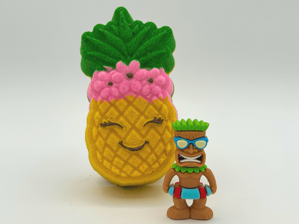 Kawaii Pineapple Kids Bath Bomb with Tiki Statue Inside - Berwyn Betty's Bath & Body Shop