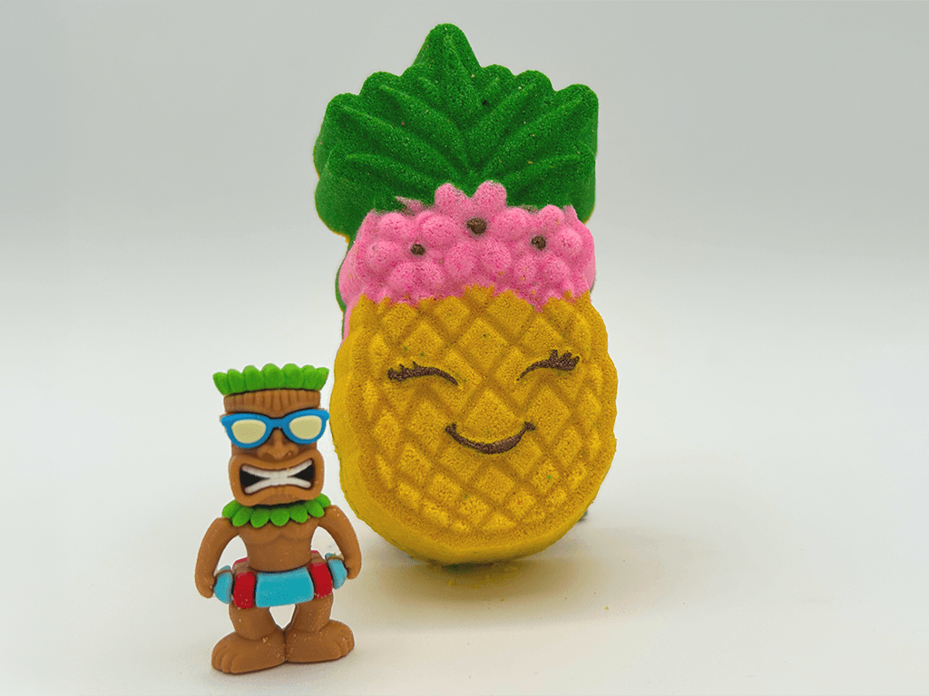 Kawaii Pineapple Kids Bath Bomb with Tiki Statue Inside - Berwyn Betty's Bath & Body Shop