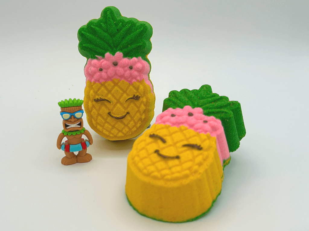 Kawaii Pineapple Kids Bath Bomb with Tiki Statue Inside - Berwyn Betty's Bath & Body Shop