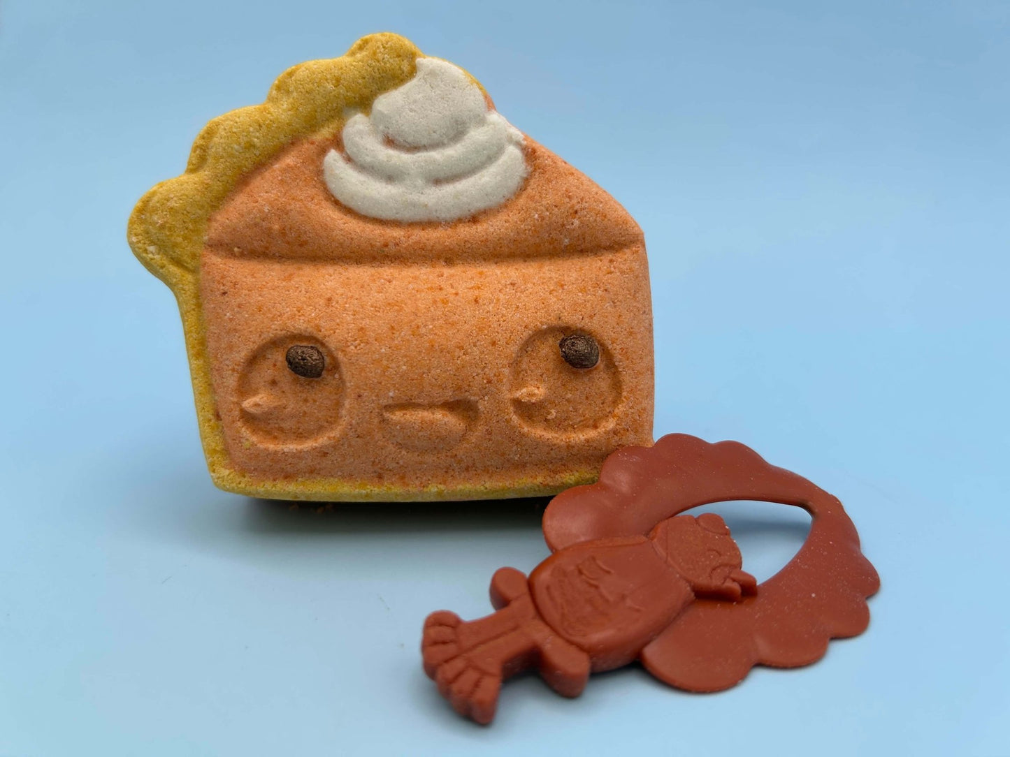 Kawaii Pumpkin Pie Kids Bath Bomb with Turkey Finger Flinger Inside - Berwyn Betty's Bath & Body Shop