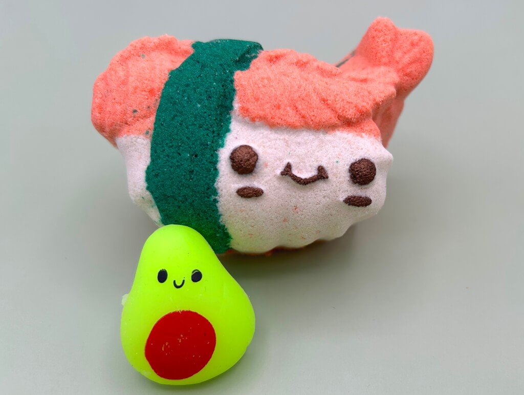 Kawaii Sushi Kids Bath Bomb with Squishy Fruit Fidget Toy Inside