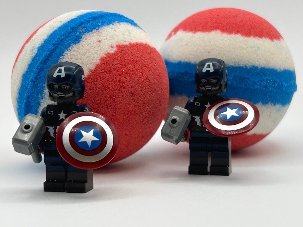 LIMITED EDITION DROP: Captain America Superhero Bath Bomb with Toy Figure Inside - Berwyn Betty's Bath & Body Shop
