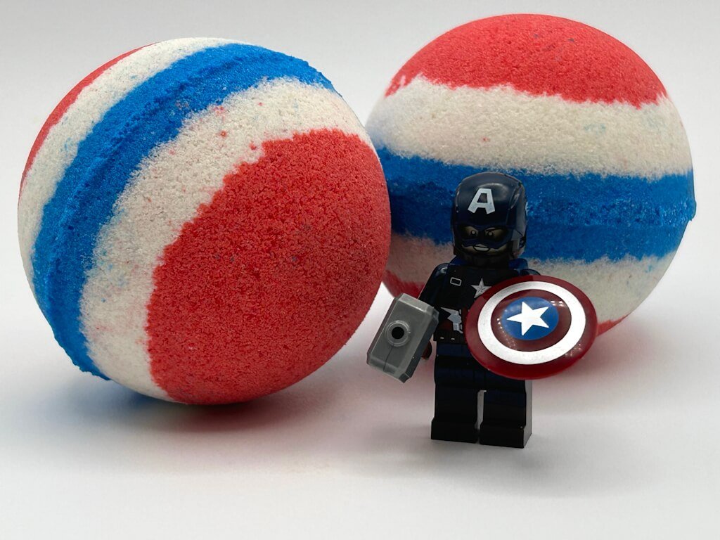 LIMITED EDITION DROP: Captain America Superhero Bath Bomb with Toy Figure Inside - Berwyn Betty's Bath & Body Shop