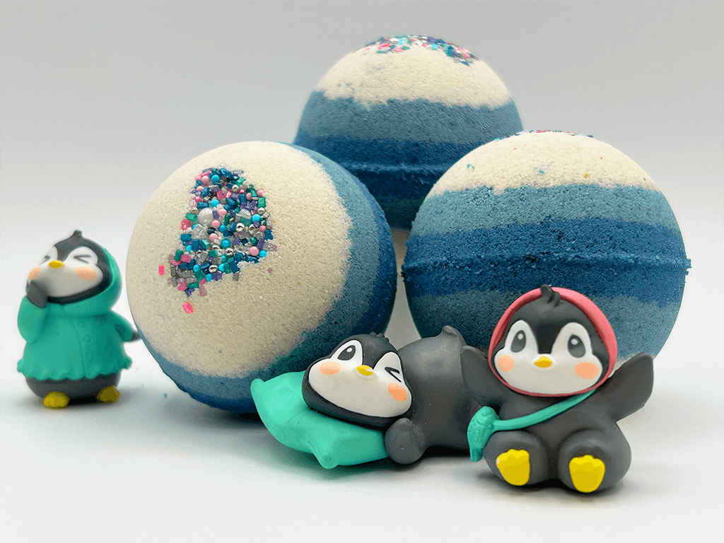 LIMITED EDITION WINTER PENGUIN Kids Bath Bomb with Toy Penguin Inside - Berwyn Betty's Bath & Body Shop