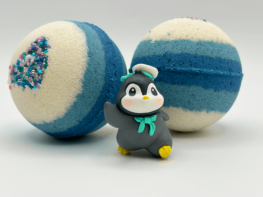LIMITED EDITION WINTER PENGUIN Kids Bath Bomb with Toy Penguin Inside - Berwyn Betty's Bath & Body Shop