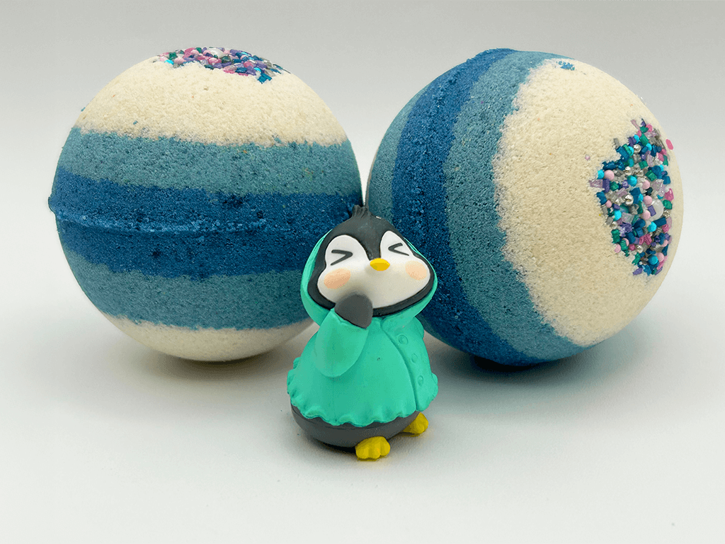 LIMITED EDITION WINTER PENGUIN Kids Bath Bomb with Toy Penguin Inside - Berwyn Betty's Bath & Body Shop