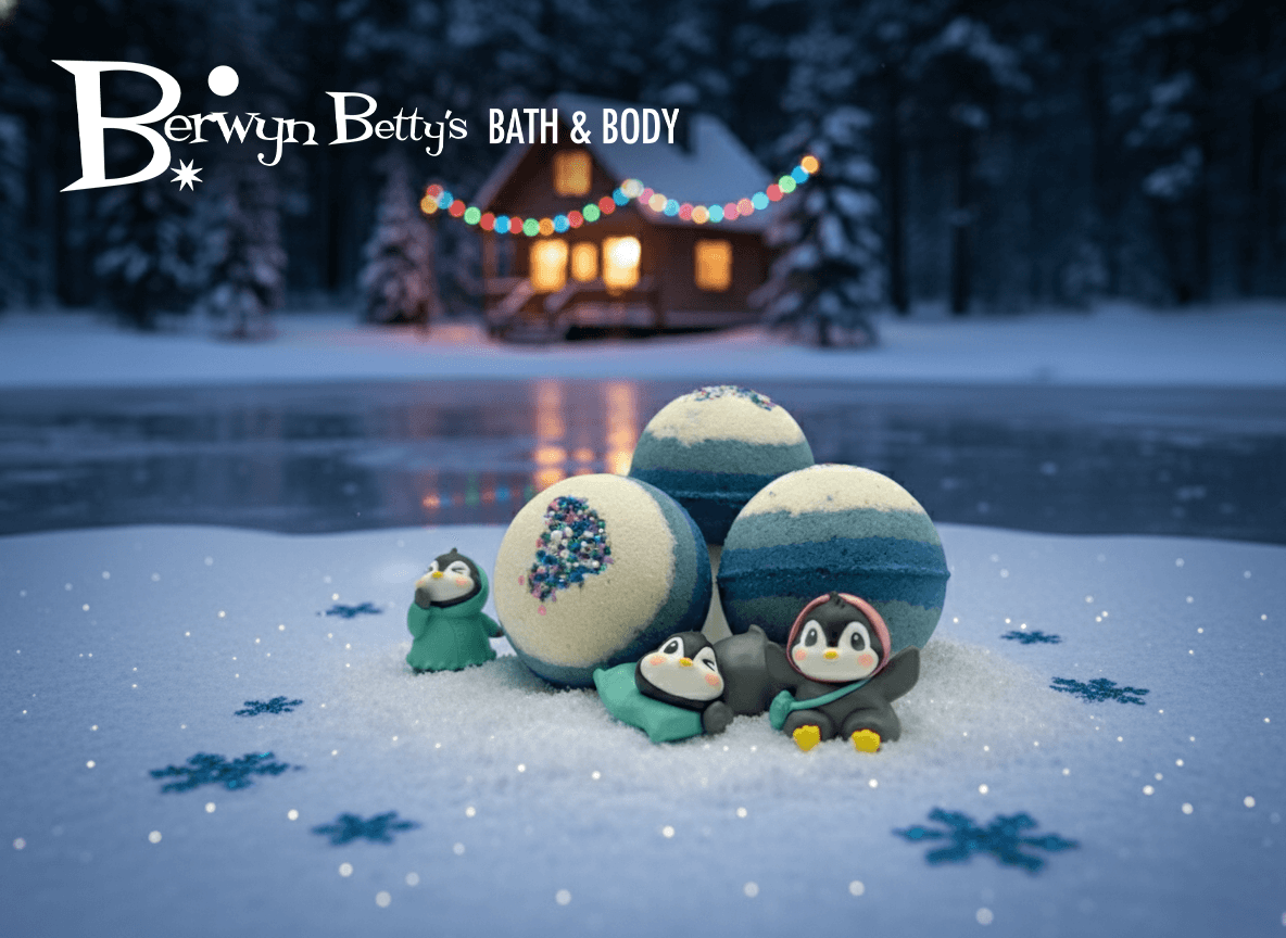 LIMITED EDITION WINTER PENGUIN Kids Bath Bomb with Toy Penguin Inside - Berwyn Betty's Bath & Body Shop