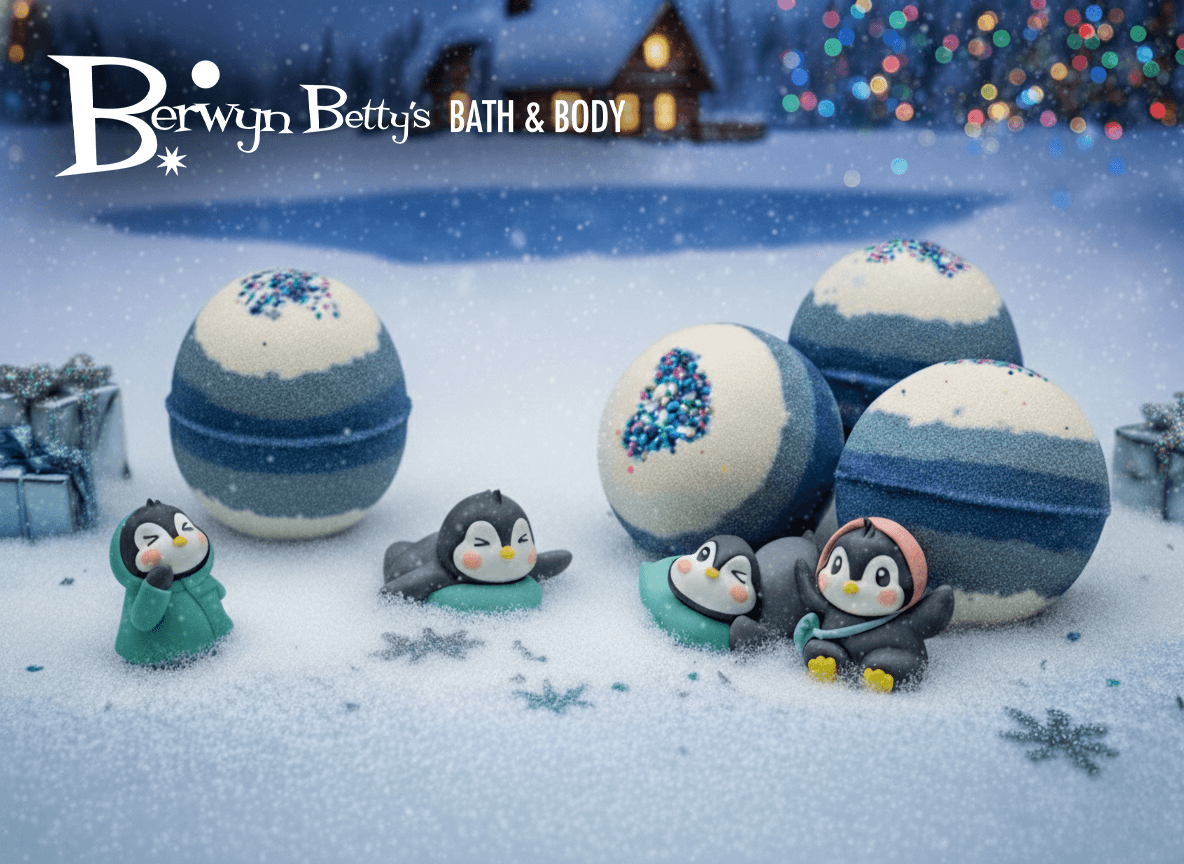 LIMITED EDITION WINTER PENGUIN Kids Bath Bomb with Toy Penguin Inside - Berwyn Betty's Bath & Body Shop