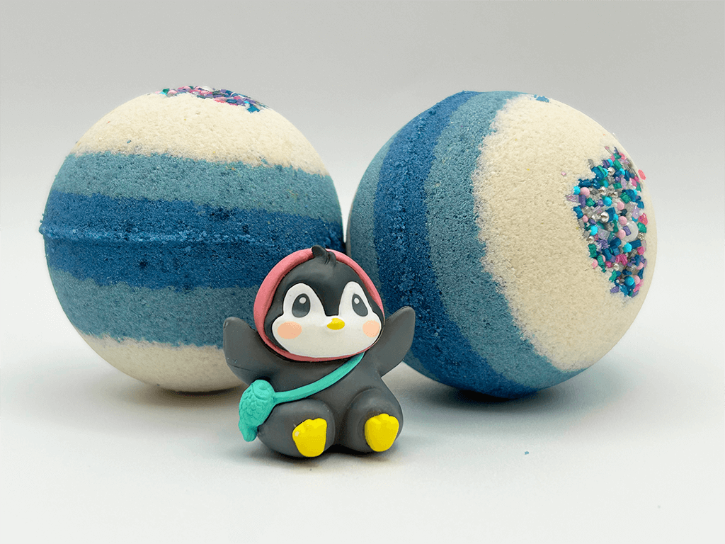 LIMITED EDITION WINTER PENGUIN Kids Bath Bomb with Toy Penguin Inside - Berwyn Betty's Bath & Body Shop