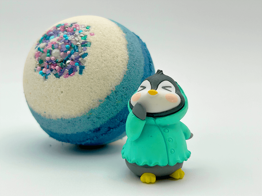 LIMITED EDITION WINTER PENGUIN Kids Bath Bomb with Toy Penguin Inside - Berwyn Betty's Bath & Body Shop