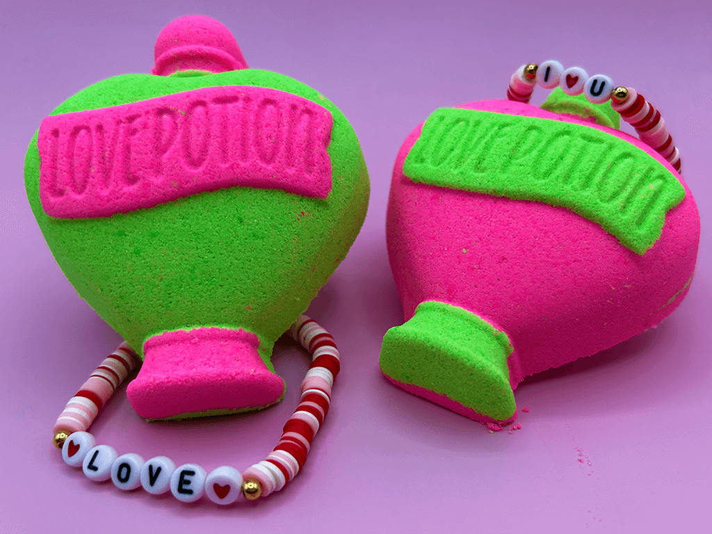 LOVE POTION Kids Bath Bomb with Valentine’s Day Beaded Bracelet Inside - Berwyn Betty's Bath & Body Shop