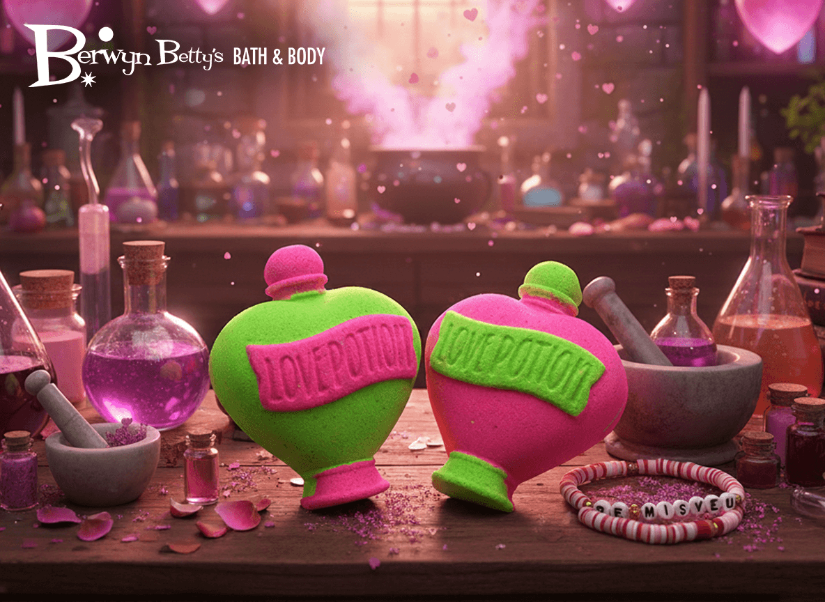 LOVE POTION Kids Bath Bomb with Valentine’s Day Beaded Bracelet Inside - Berwyn Betty's Bath & Body Shop