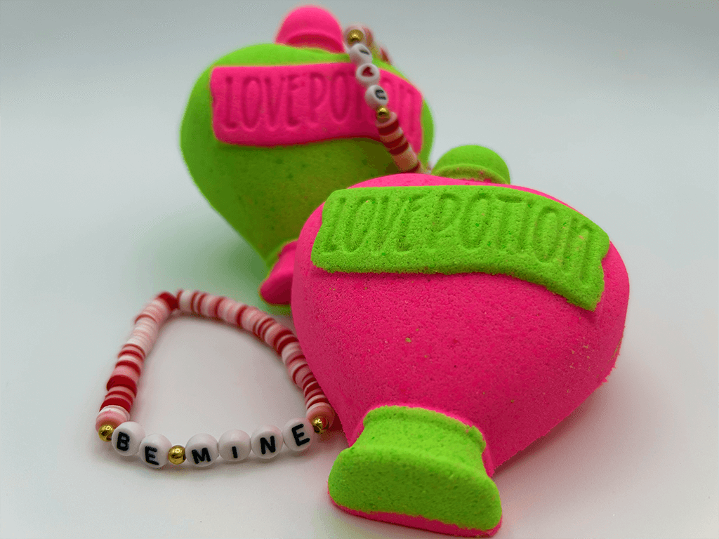 LOVE POTION Kids Bath Bomb with Valentine’s Day Beaded Bracelet Inside - Berwyn Betty's Bath & Body Shop