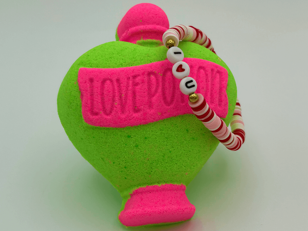 LOVE POTION Kids Bath Bomb with Valentine’s Day Beaded Bracelet Inside - Berwyn Betty's Bath & Body Shop