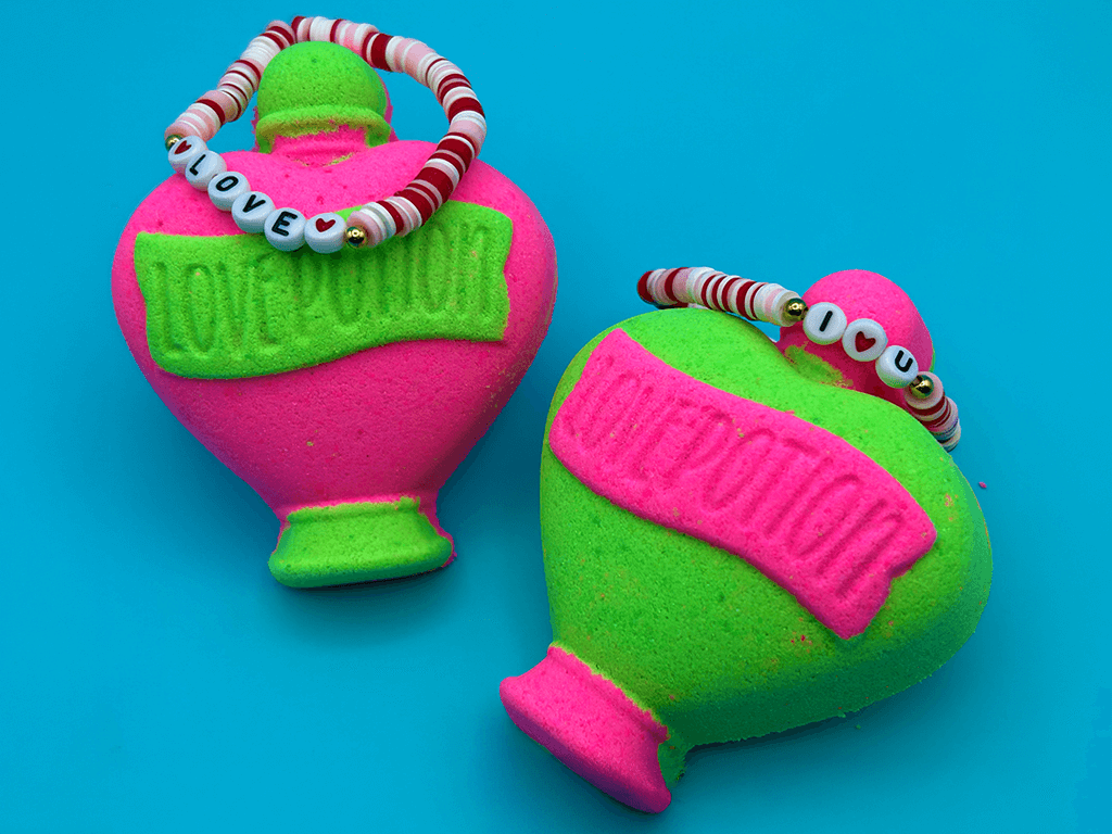 LOVE POTION Kids Bath Bomb with Valentine’s Day Beaded Bracelet Inside - Berwyn Betty's Bath & Body Shop