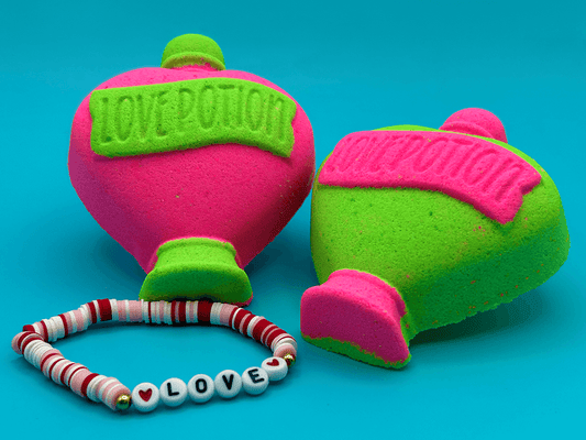 LOVE POTION Kids Bath Bomb with Valentine’s Day Beaded Bracelet Inside - Berwyn Betty's Bath & Body Shop