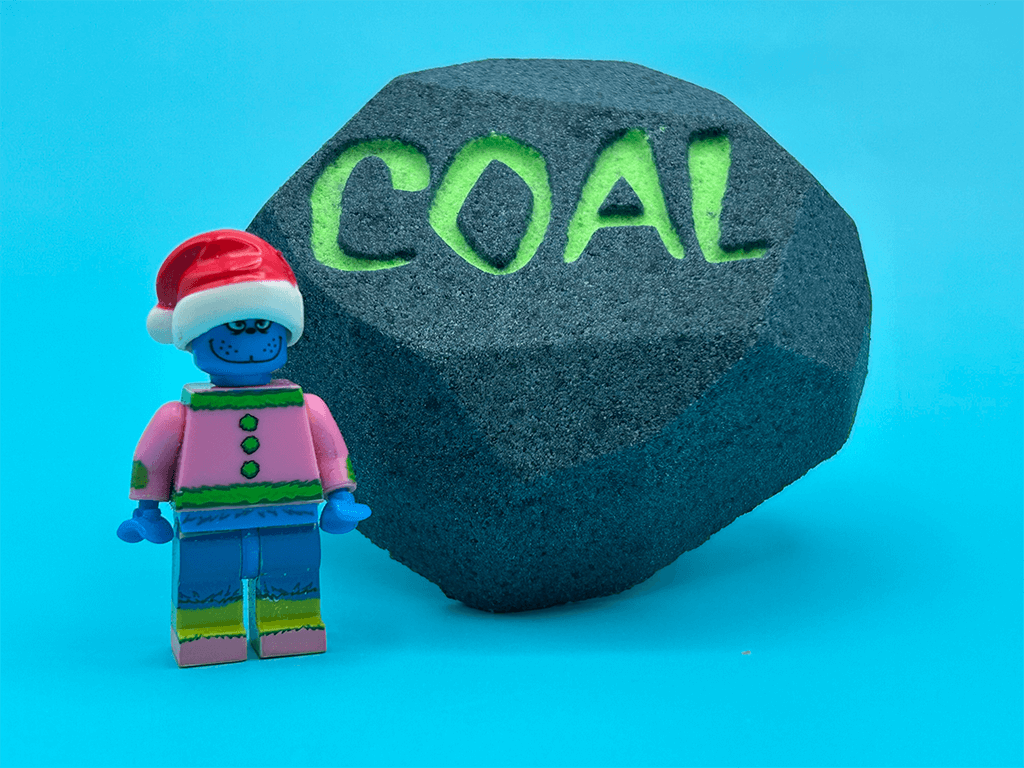 Lump of Coal Christmas Kids Bath Bomb with Grinch Toy Inside - Berwyn Betty's Bath & Body Shop