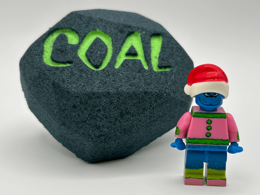 Lump of Coal Christmas Kids Bath Bomb with Grinch Toy Inside - Berwyn Betty's Bath & Body Shop