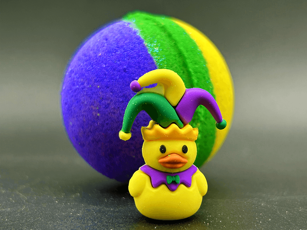 MARDI GRAS Kids Bath Bomb with Mardi Gras Duck Inside - Berwyn Betty's Bath & Body Shop