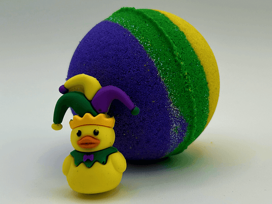MARDI GRAS Kids Bath Bomb with Mardi Gras Duck Inside - Berwyn Betty's Bath & Body Shop
