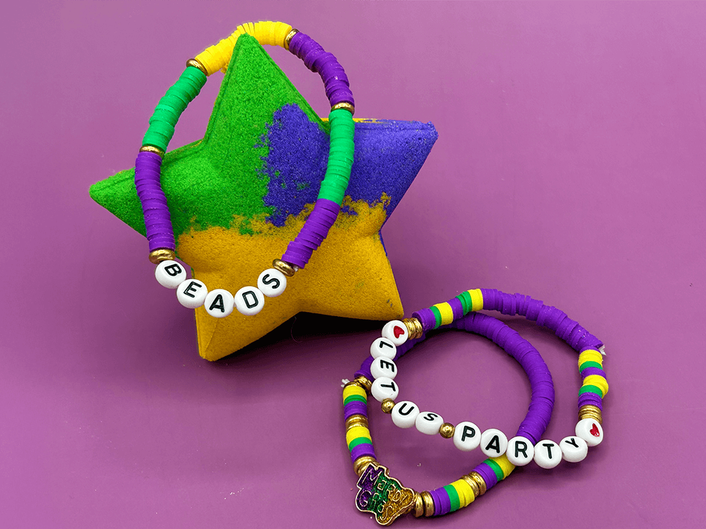 MARDI GRAS STAR Kids Bath Bomb with Mardi Gras Bracelet Inside - Berwyn Betty's Bath & Body Shop