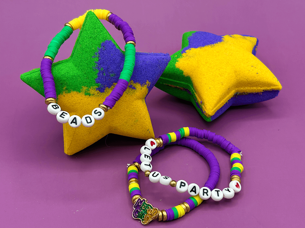 MARDI GRAS STAR Kids Bath Bomb with Mardi Gras Bracelet Inside - Berwyn Betty's Bath & Body Shop