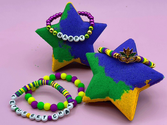 MARDI GRAS STAR Kids Bath Bomb with Mardi Gras Bracelet Inside - Berwyn Betty's Bath & Body Shop