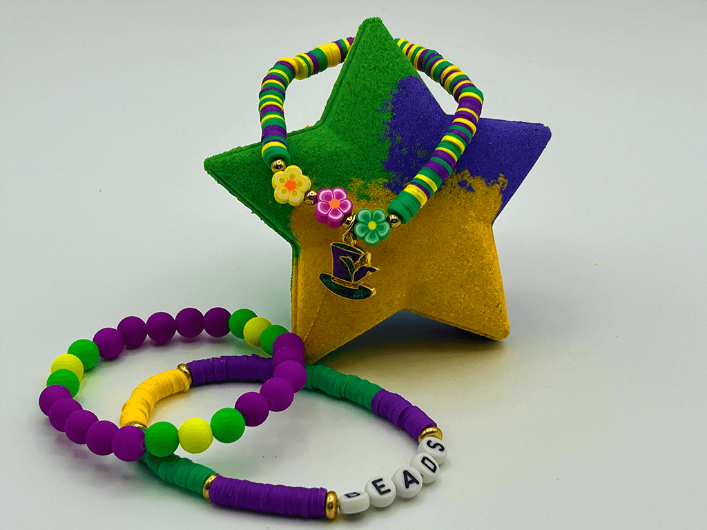MARDI GRAS STAR Kids Bath Bomb with Mardi Gras Bracelet Inside - Berwyn Betty's Bath & Body Shop