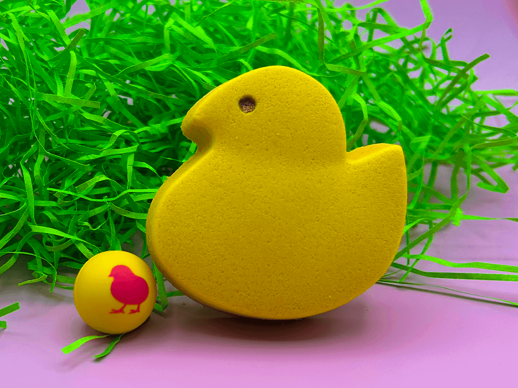 Marshmallow Chick Kids Bath Bomb with Easter Rubber Ball Inside - Berwyn Betty's Bath & Body Shop