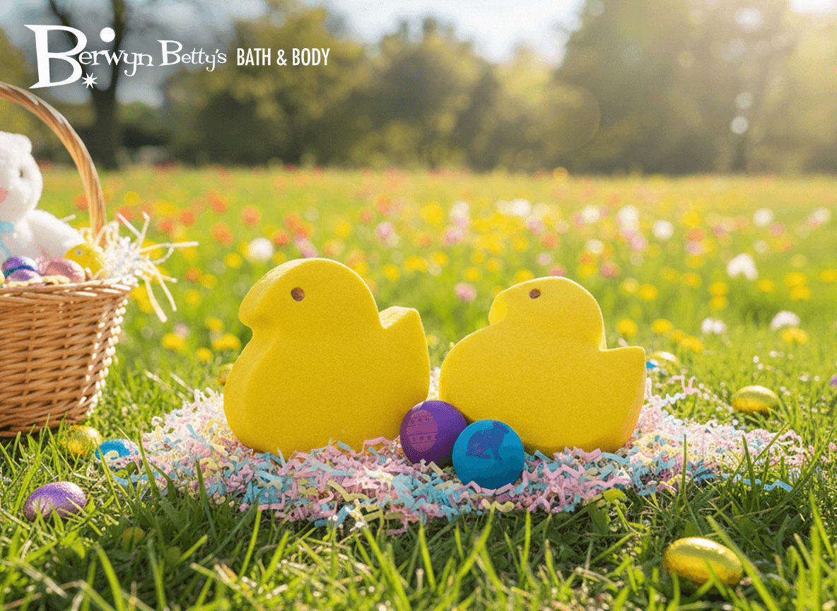 Marshmallow Chick Kids Bath Bomb with Easter Rubber Ball Inside - Berwyn Betty's Bath & Body Shop