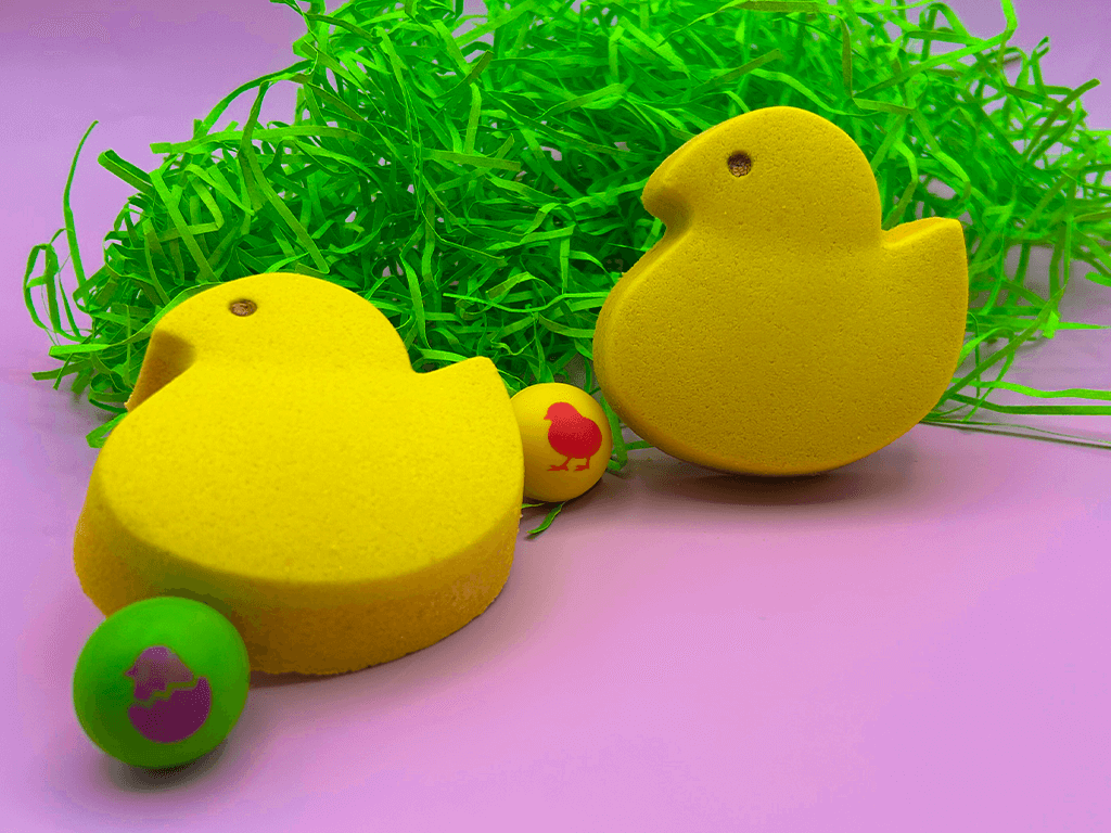 Marshmallow Chick Kids Bath Bomb with Easter Rubber Ball Inside - Berwyn Betty's Bath & Body Shop